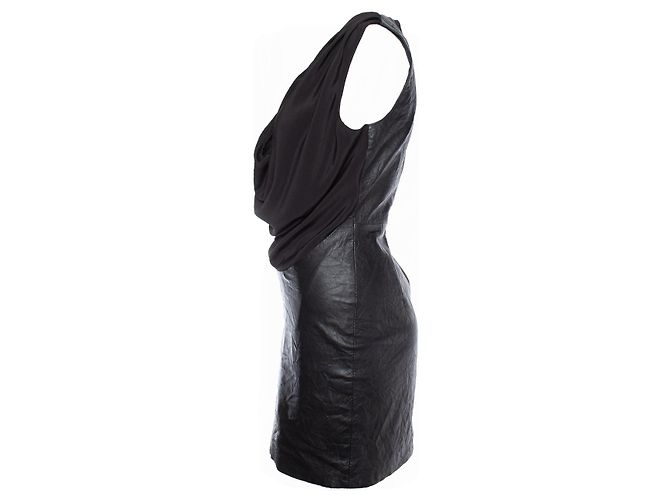 Autre Marque Gestuz, Leather dress with draped collar Black - view 3