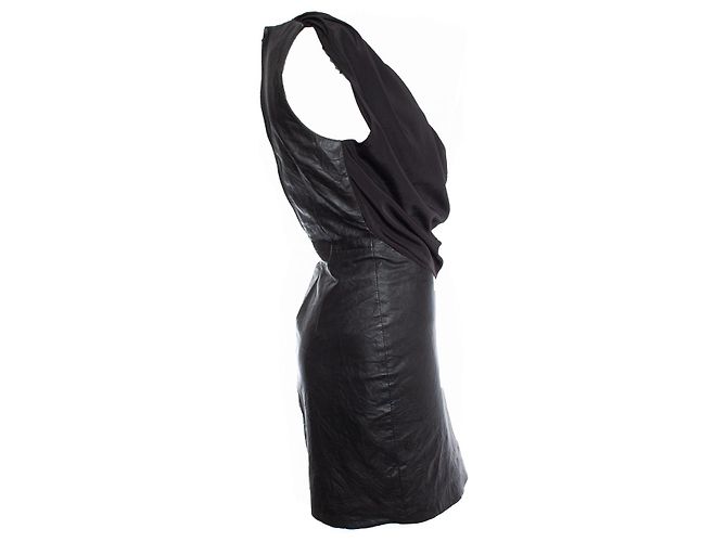 Autre Marque Gestuz, Leather dress with draped collar Black - view 4