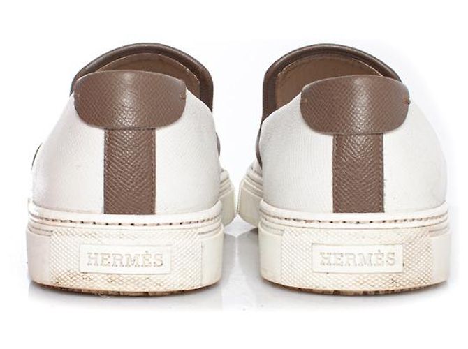 Hermès Ermete, Sneakers slip on in pelle bianca Bianco - vista 3