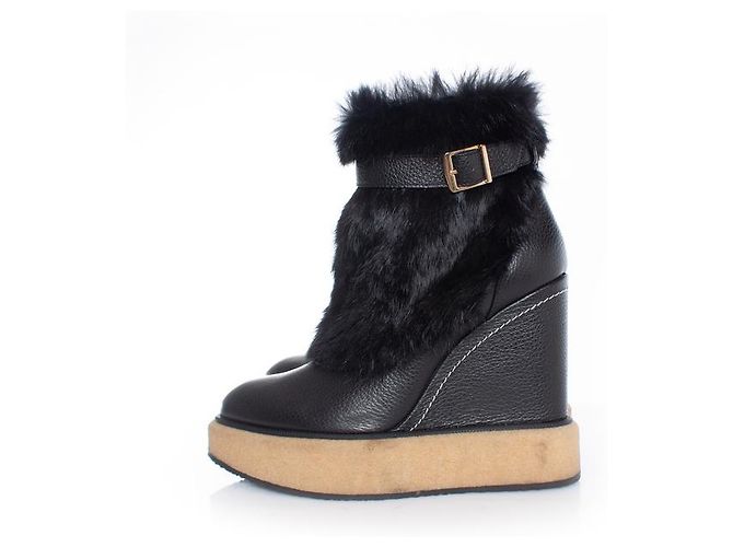 Autre Marque Paloma Barceló, botines con ribete de pelo Negro - vista 2