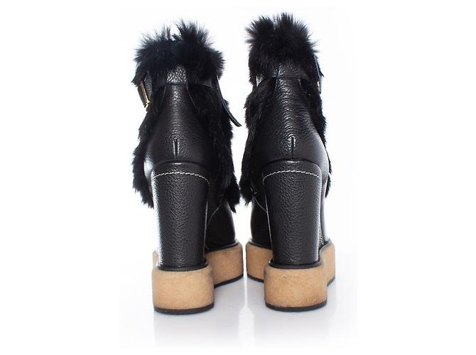 Autre Marque Paloma Barceló, botines con ribete de pelo Negro - vista 3