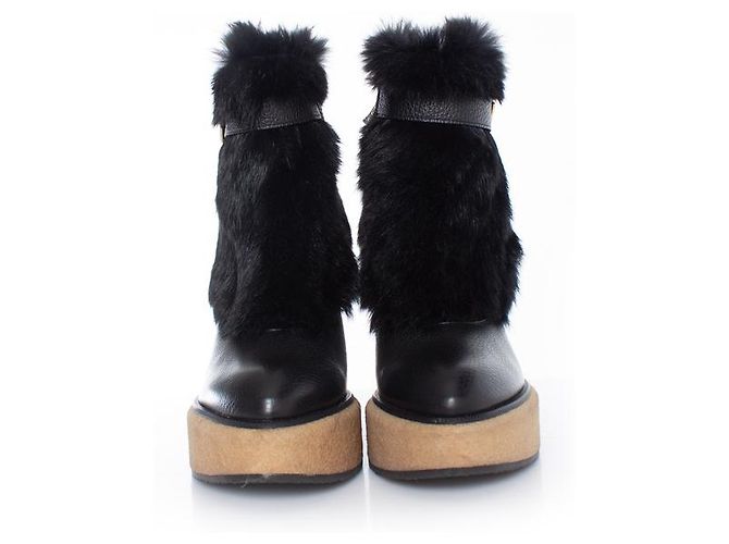 Autre Marque Paloma Barceló, botines con ribete de pelo Negro - vista 4