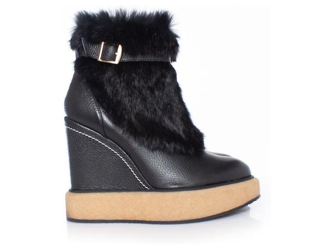 Autre Marque Paloma Barceló, botines con ribete de pelo Negro - vista 5