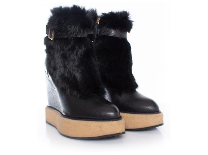 Autre Marque Paloma Barceló, botines con ribete de pelo Negro - vista 6