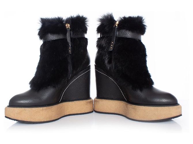 Autre Marque Paloma Barceló, botines con ribete de pelo Negro - vista 7