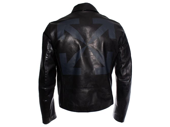 Off White Off-White, Leather biker jacket Black - view 3