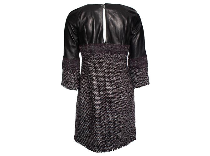 Chanel, Tweedkleid mit Leder Schwarz - Ansicht 2
