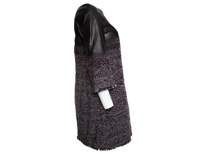 Chanel, Tweedkleid mit Leder Schwarz - Ansicht 3
