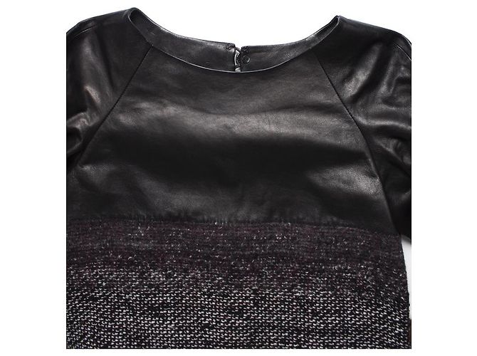 Chanel, Tweedkleid mit Leder Schwarz - Ansicht 5