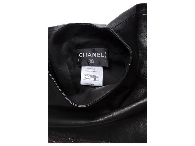 Chanel, Tweedkleid mit Leder Schwarz - Ansicht 6