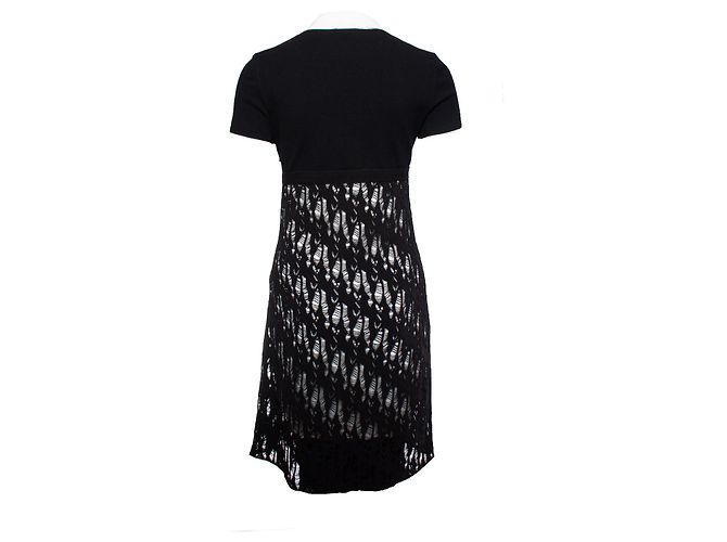 Chanel, vestido abierto de lana tejida con cuello blanco Negro - vista 2