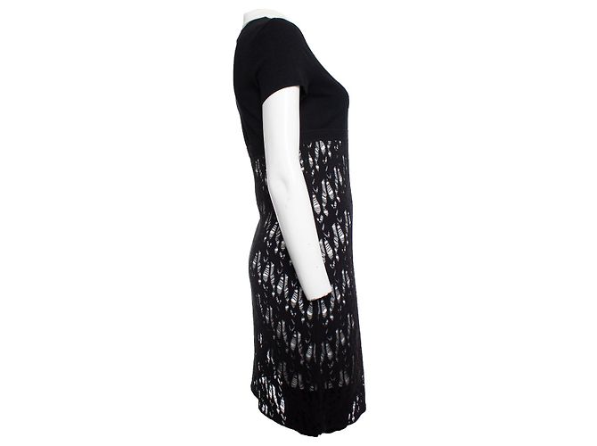 Chanel, vestido abierto de lana tejida con cuello blanco Negro - vista 3