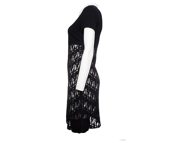 Chanel, vestido abierto de lana tejida con cuello blanco Negro - vista 4