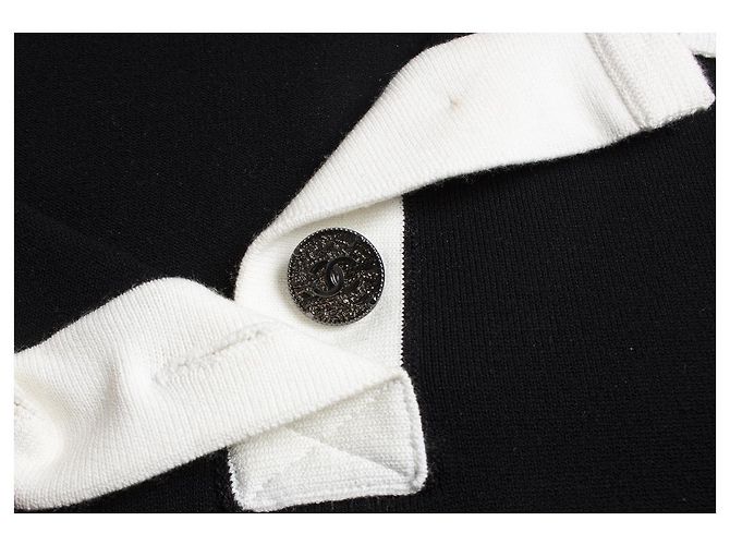 Chanel, vestido abierto de lana tejida con cuello blanco Negro - vista 5