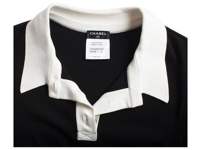 Chanel, vestido abierto de lana tejida con cuello blanco Negro - vista 8