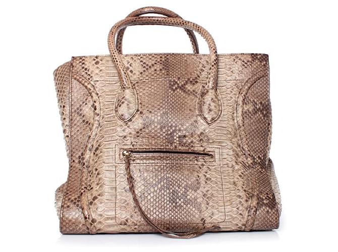 Céline Celine, Phantom Luggage tote in python leather Brown - view 3