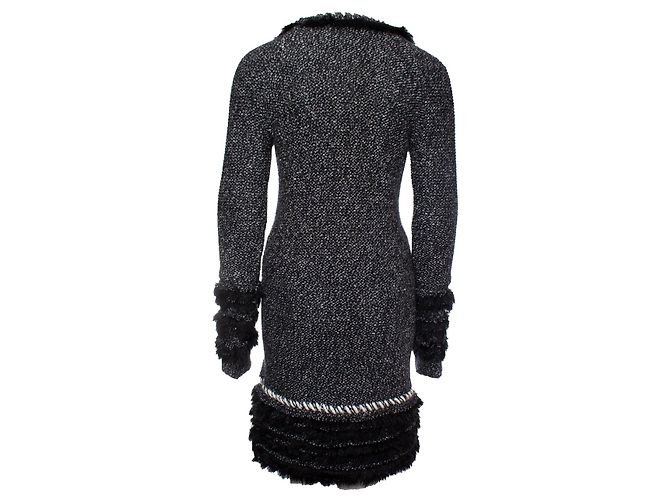 Chanel, Vestido de cachemir con flecos de pelo Negro Gris - vista 2
