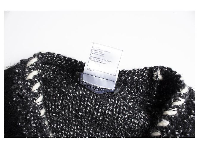 Chanel, Vestido de cachemir con flecos de pelo Negro Gris - vista 7