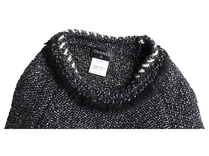Chanel, Vestido de cachemir con flecos de pelo Negro Gris - vista 8