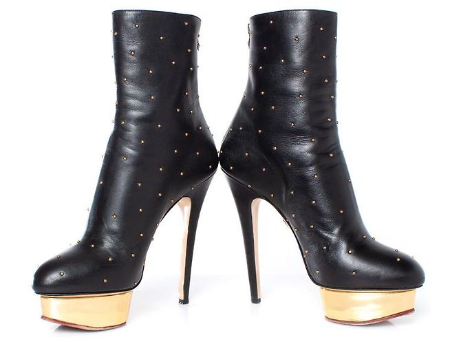 Charlotte Olympia Charlotte Olimpia, botas de plataforma de cuero Negro - vista 4