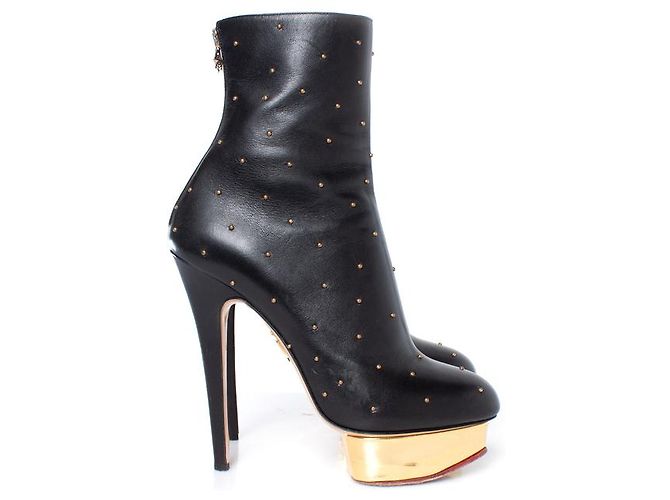 Charlotte Olympia Charlotte Olimpia, botas de plataforma de cuero Negro - vista 6