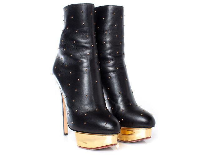 Charlotte Olympia Charlotte Olimpia, botas de plataforma de cuero Negro - vista 7
