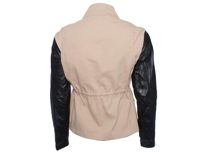 Autre Marque JET John Eshaya, Beige Jacke mit Lederärmeln. Braun Schwarz - Ansicht 3
