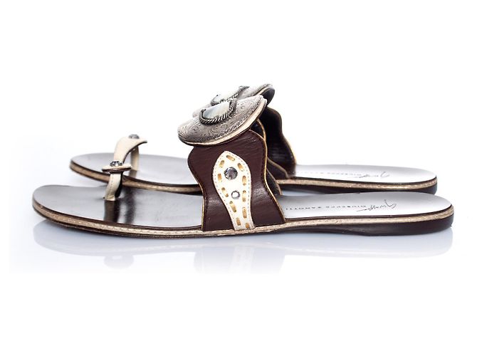 Giuseppe Zanotti, Sandali in pelle marrone. Argento - vista 2
