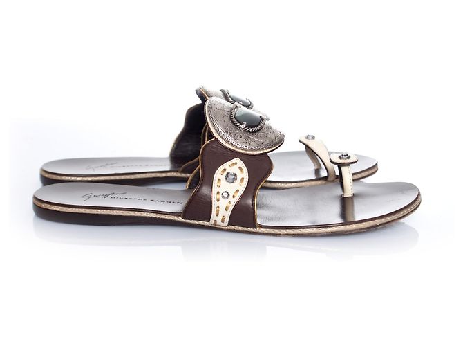 Giuseppe Zanotti, Sandali in pelle marrone. Argento - vista 4