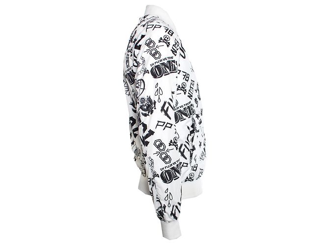 Bomber Philipp Plein bianco con dollaro nero/Cranio/schizzo del testo in dimensione L. - vista 2