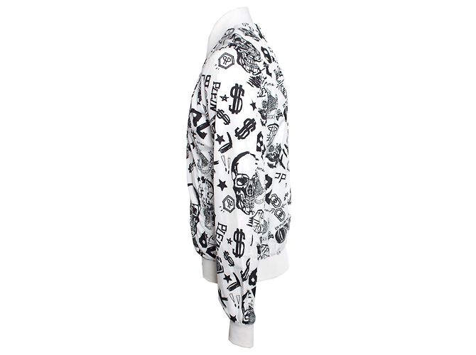 Bomber Philipp Plein bianco con dollaro nero/Cranio/schizzo del testo in dimensione L. - vista 4