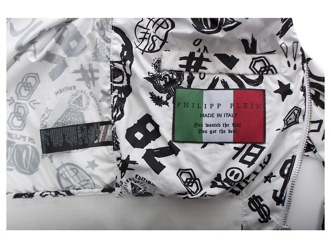 Bomber Philipp Plein bianco con dollaro nero/Cranio/schizzo del testo in dimensione L. - vista 5