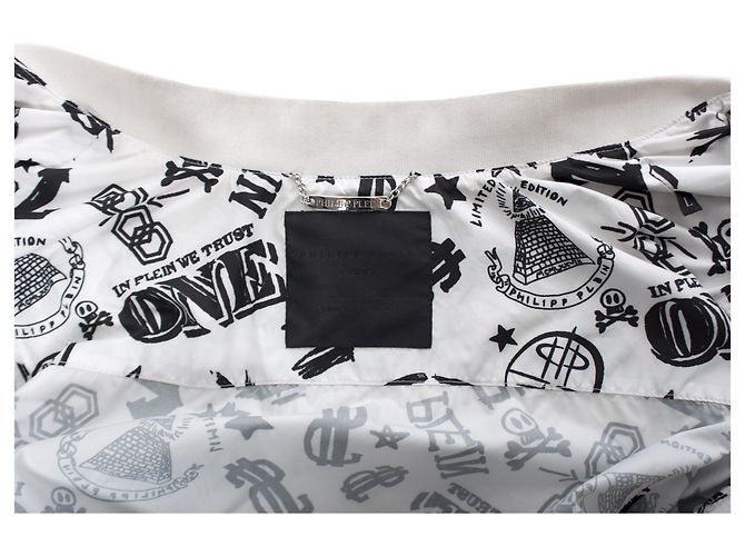 Bomber Philipp Plein bianco con dollaro nero/Cranio/schizzo del testo in dimensione L. - vista 6