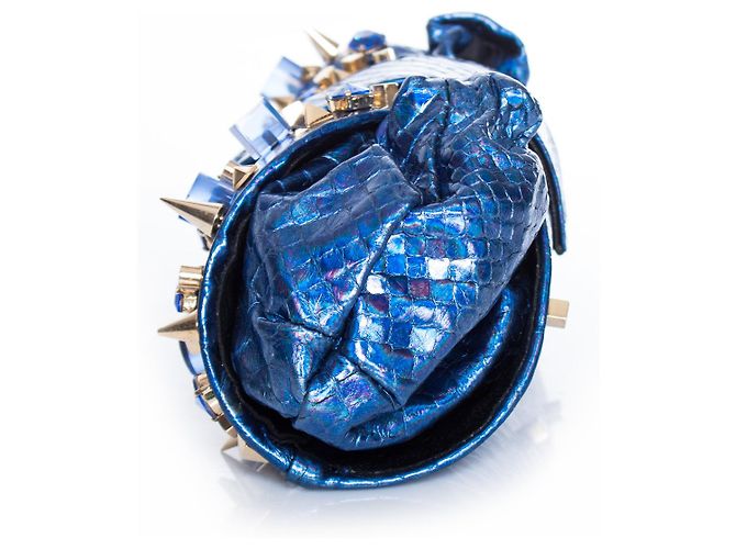 Autre Marque Maison Du Posh, Custodia in pelle di serpente blu - vista 4