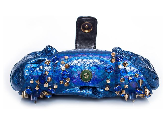 Autre Marque Maison Du Posh, Custodia in pelle di serpente blu - vista 5