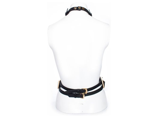 Giuseppe Zanotti, Black adjustable leather body belt with gold hardware in size S. Golden - view 4