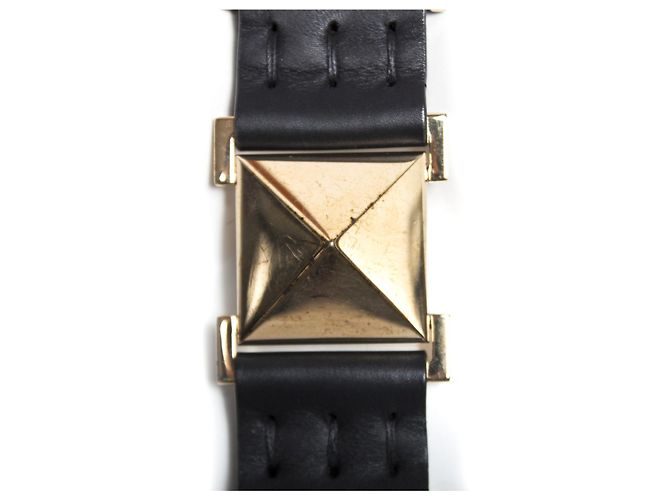 Giuseppe Zanotti, Black adjustable leather body belt with gold hardware in size S. Golden - view 6