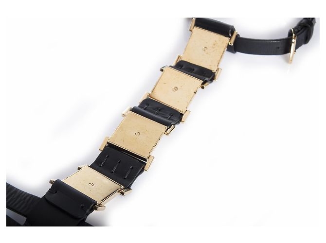 Giuseppe Zanotti, Black adjustable leather body belt with gold hardware in size S. Golden - view 7