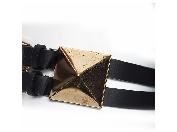 Giuseppe Zanotti, Black adjustable leather body belt with gold hardware in size S. Golden - view 8