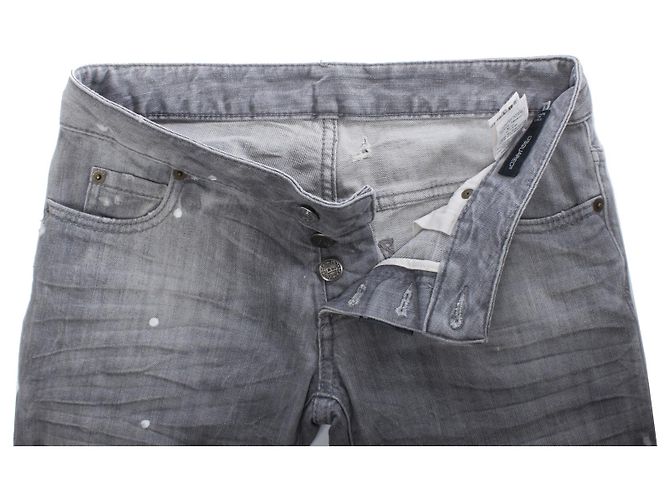 Dsquared2, Vaqueros grises con marcas de pintura., pequeños desgarros y cremalleras en talla IT40/XS. - vista 5