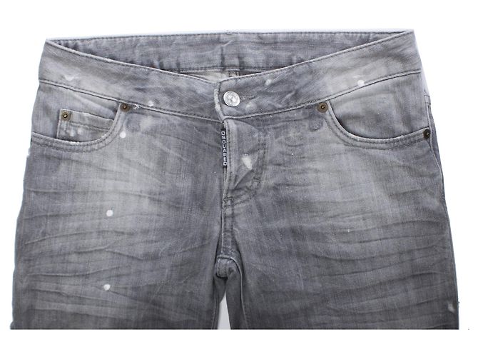 Dsquared2, Vaqueros grises con marcas de pintura., pequeños desgarros y cremalleras en talla IT40/XS. - vista 6