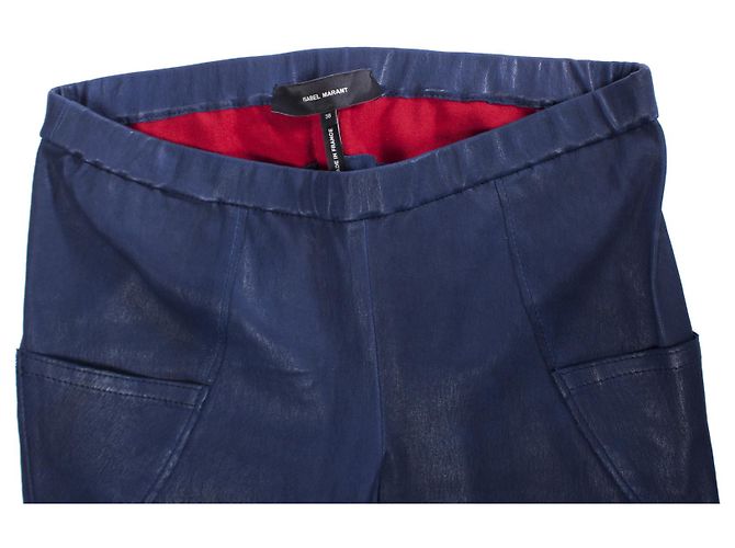 Isabel Marant, Legging de couro azul com detalhes vermelhos. - vista 5