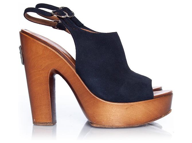 Chanel, Peeptoe-Clogs aus Holz mit Plateausohle Blau - Ansicht 4