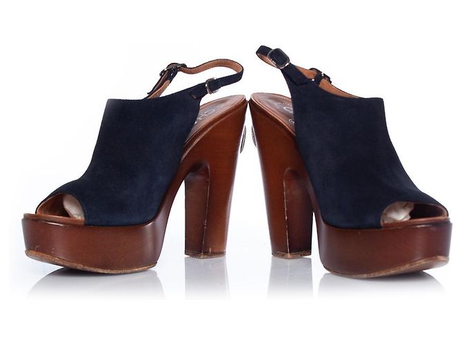 Chanel, Peeptoe-Clogs aus Holz mit Plateausohle Blau - Ansicht 6