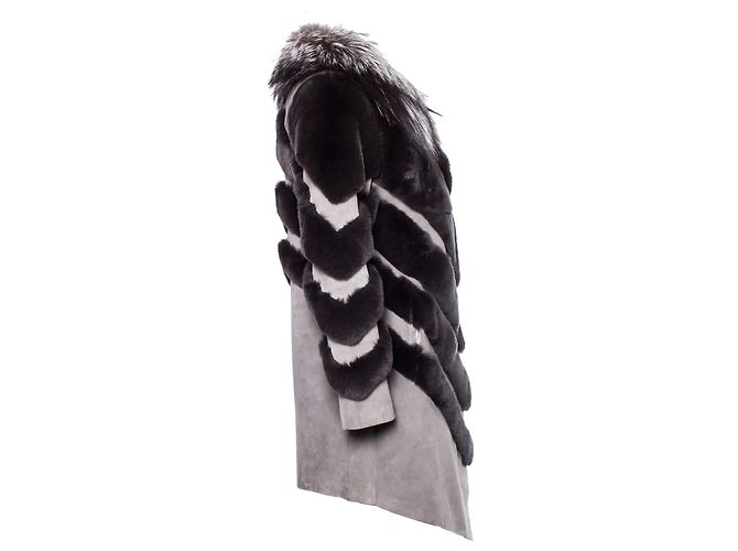 Autre Marque Alto hippie, Abrigo de piel asimétrico. Gris - vista 3