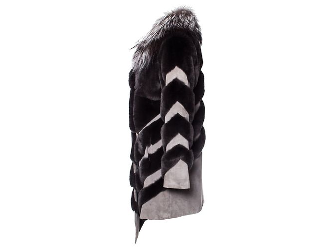 Autre Marque Alto hippie, Abrigo de piel asimétrico. Gris - vista 4