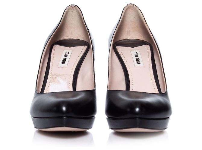 miu miu, Décolleté con plateau in pelle nera. Nero - vista 4