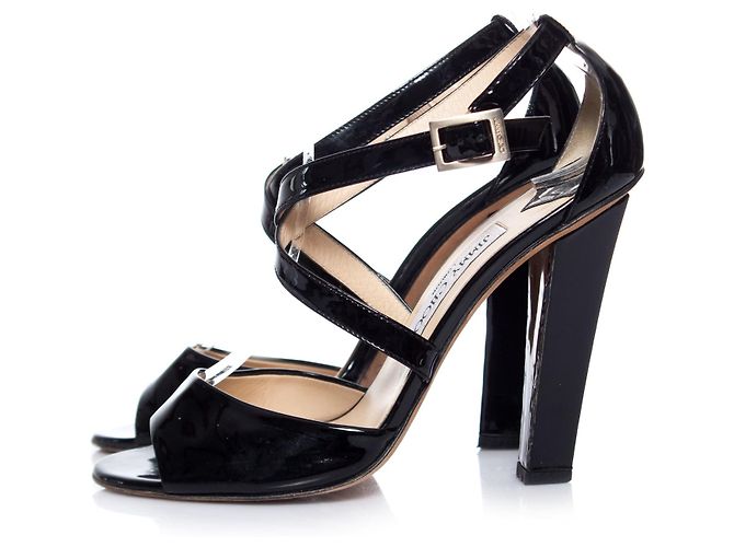 Jimmy Choo, Sandali con cinturino in vernice nera. Nero - vista 2