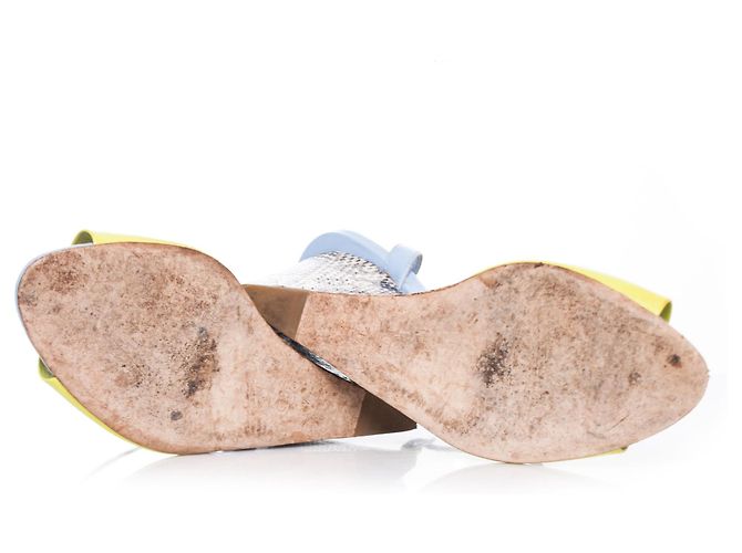 Christian Dior, Zeppa giallo fluo con tacco serpente. Marrone - vista 7