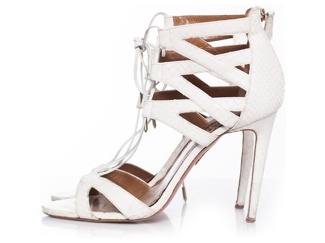 Aquazzura Acquazurra, Sandali stringati in pelle di serpente bianca. Bianco - vista 2
